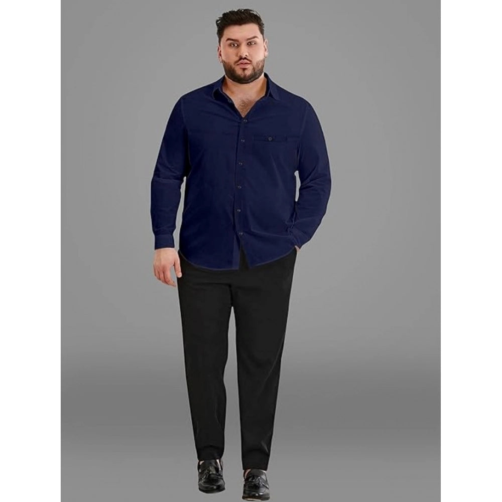 Mens Casual Cotton Solid Full Sleeve Shirt (Navy Blue)