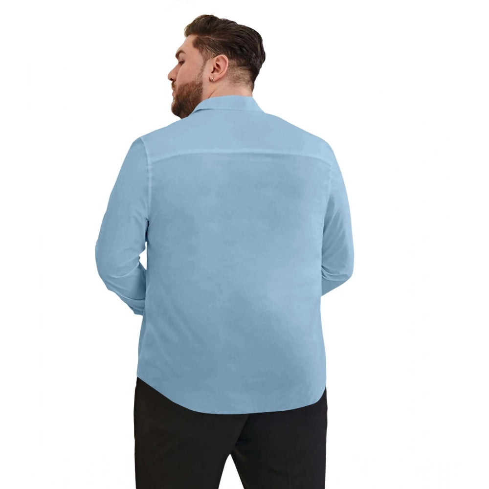 Mens Casual Cotton Solid Full Sleeve Shirt (Sky)