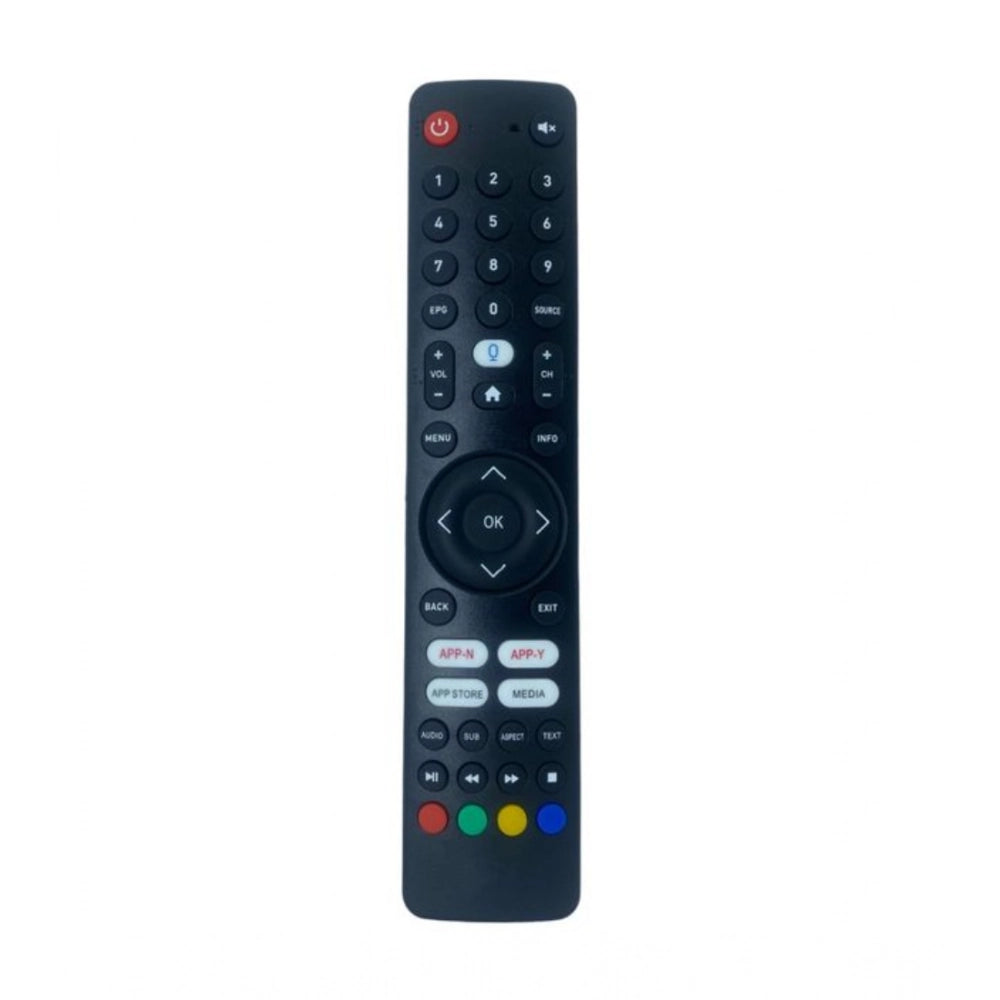 Black ergonomic remote control for Elista Smart TV LCD-LED, long-range media functions with App Store compatibility