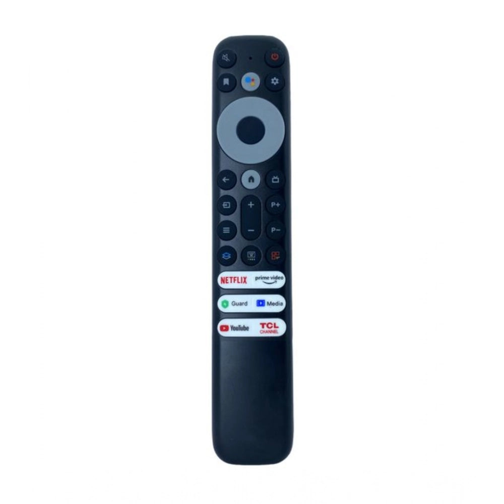 Black ergonomic remote control, compatible with TCL Smart TV 4K HD, facilitates Netflix and Prime Video functions