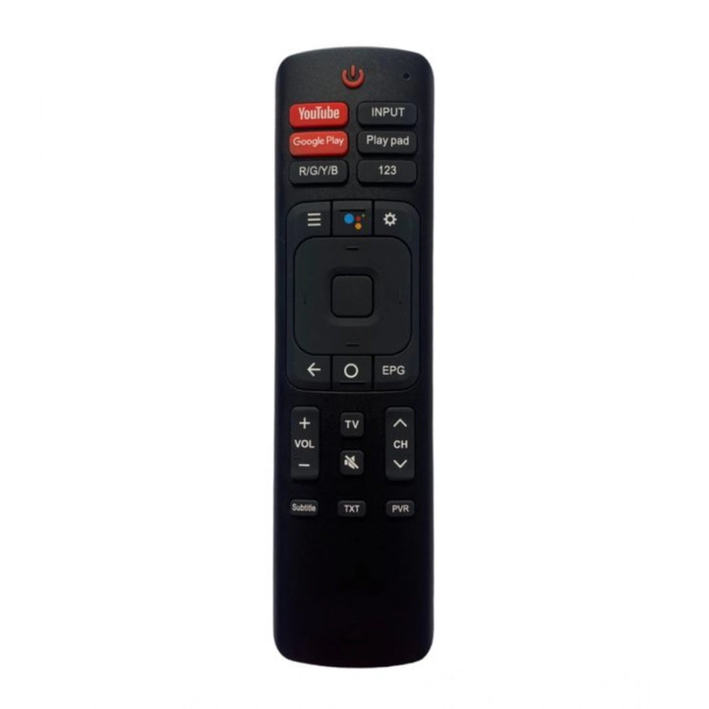 Black ergonomic remote control, compatible with Vu Smart TV 1080, long-range operation from any room corner