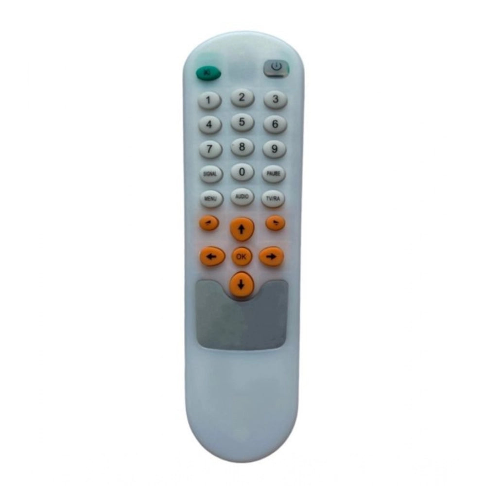 White ergonomic remote control, compatible with Doordarshan Set Top Box, long-range operation from any room corner