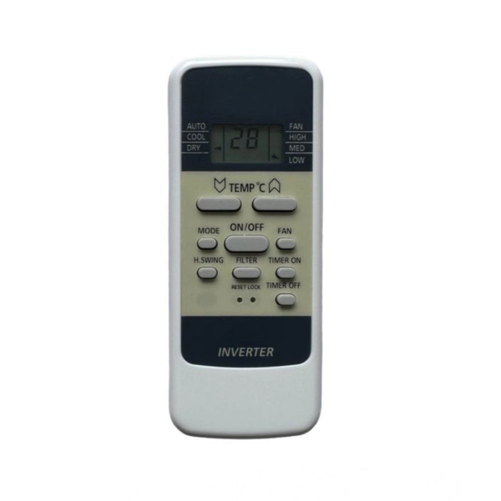 White ergonomic remote control, compatible-replacement for Hitachi AC Remote No. 137B, facilitates long-range device operation from sofa or bed