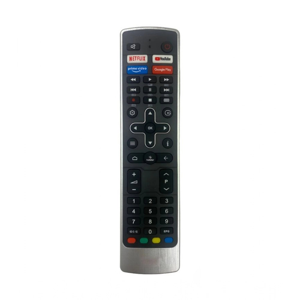Black ergonomic remote control for Vu Smart TV LCD-LED, facilitates long-distance operation with YouTube and Netflix access