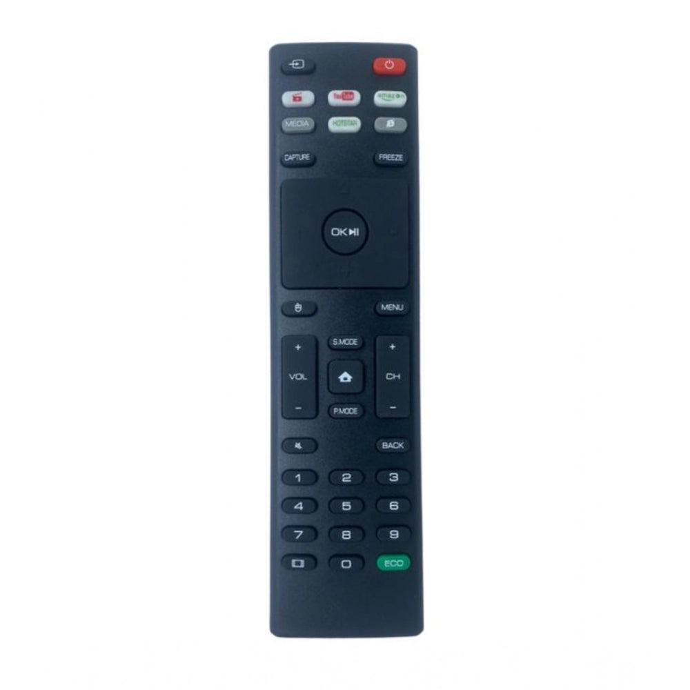Black ergonomic Smart TV Remote No. 1091 with YouTube - Hotstar functions, ideal for LCD-LED replacement and long-range use from sofa or bed