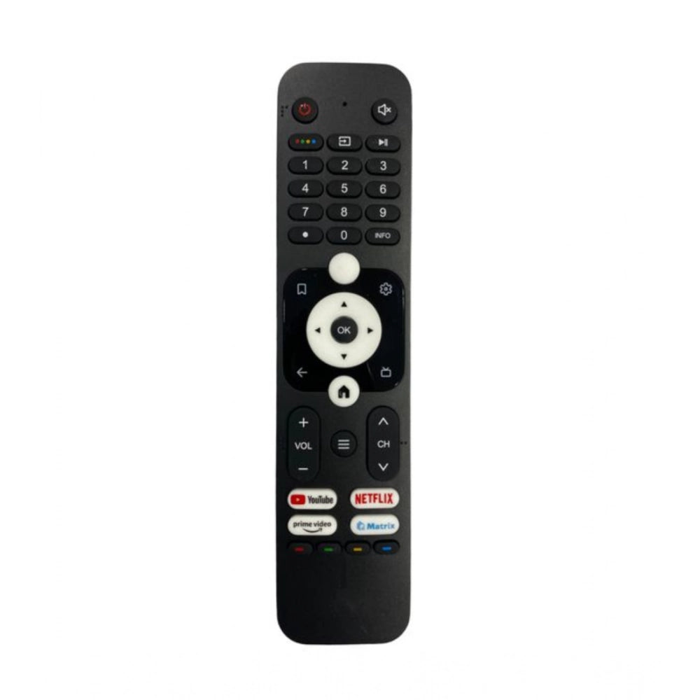 Black ergonomic remote control, compatible with Haier Smart TV LCD-LED, facilitates Netflix, Prime, YouTube, and Matrix function from a distance