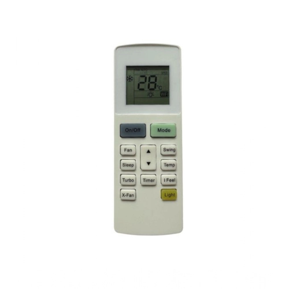 White ergonomic AC remote control 222A replacement for Onida, long-range operation from sofa or bed