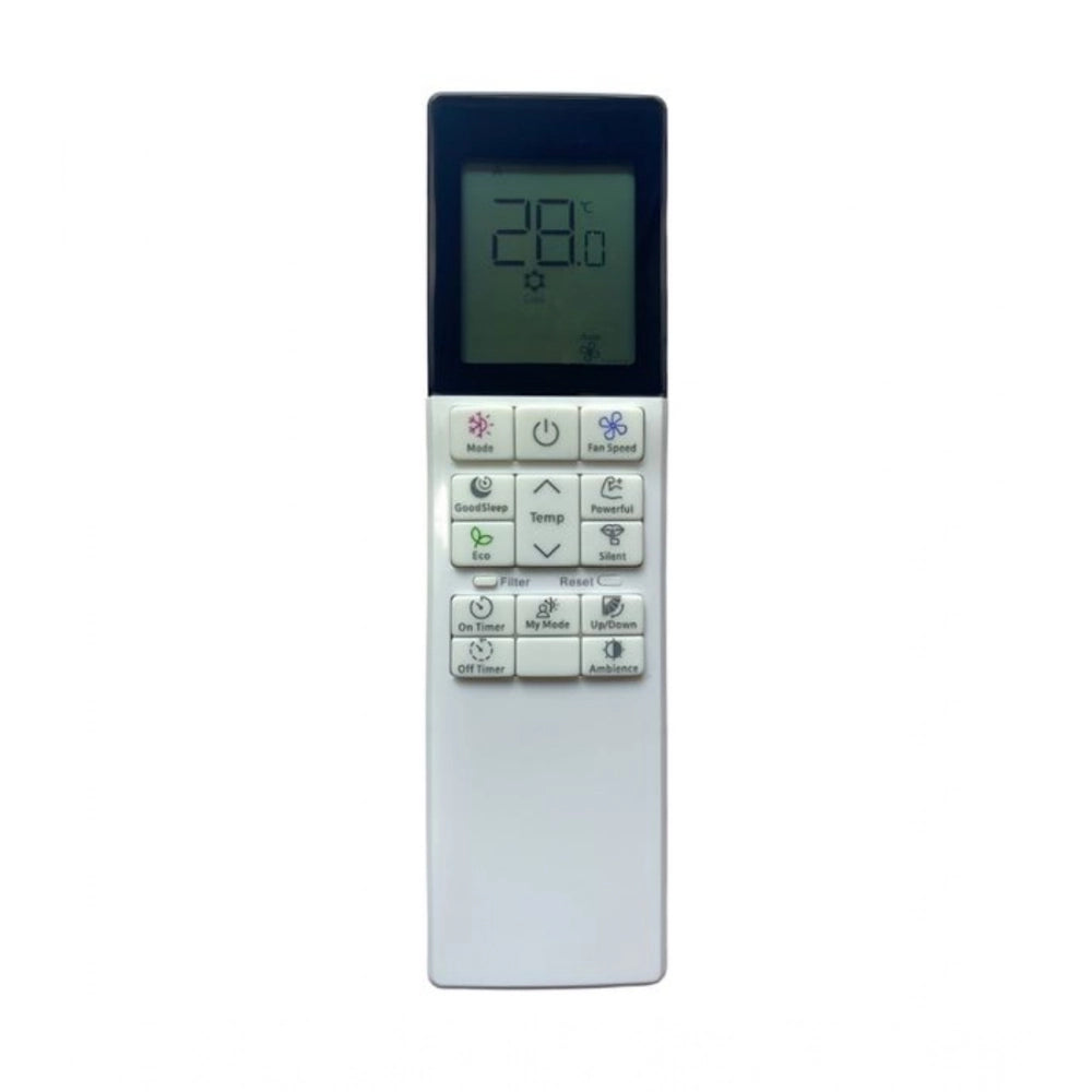 White ergonomic AC remote control replacement for Hitachi model 272, long-range operation from couch or bed