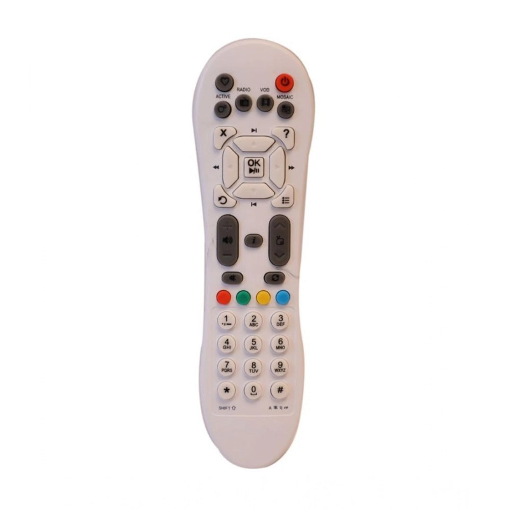 White ergonomic DTH Remote No. 125 for Videocon Set Top Box replacement, ideal for long-distance control from sofa or bed