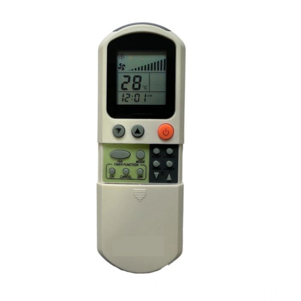 White ergonomic AC remote control, compatible with Voltas AC No. 74, long-range operation from any room corner