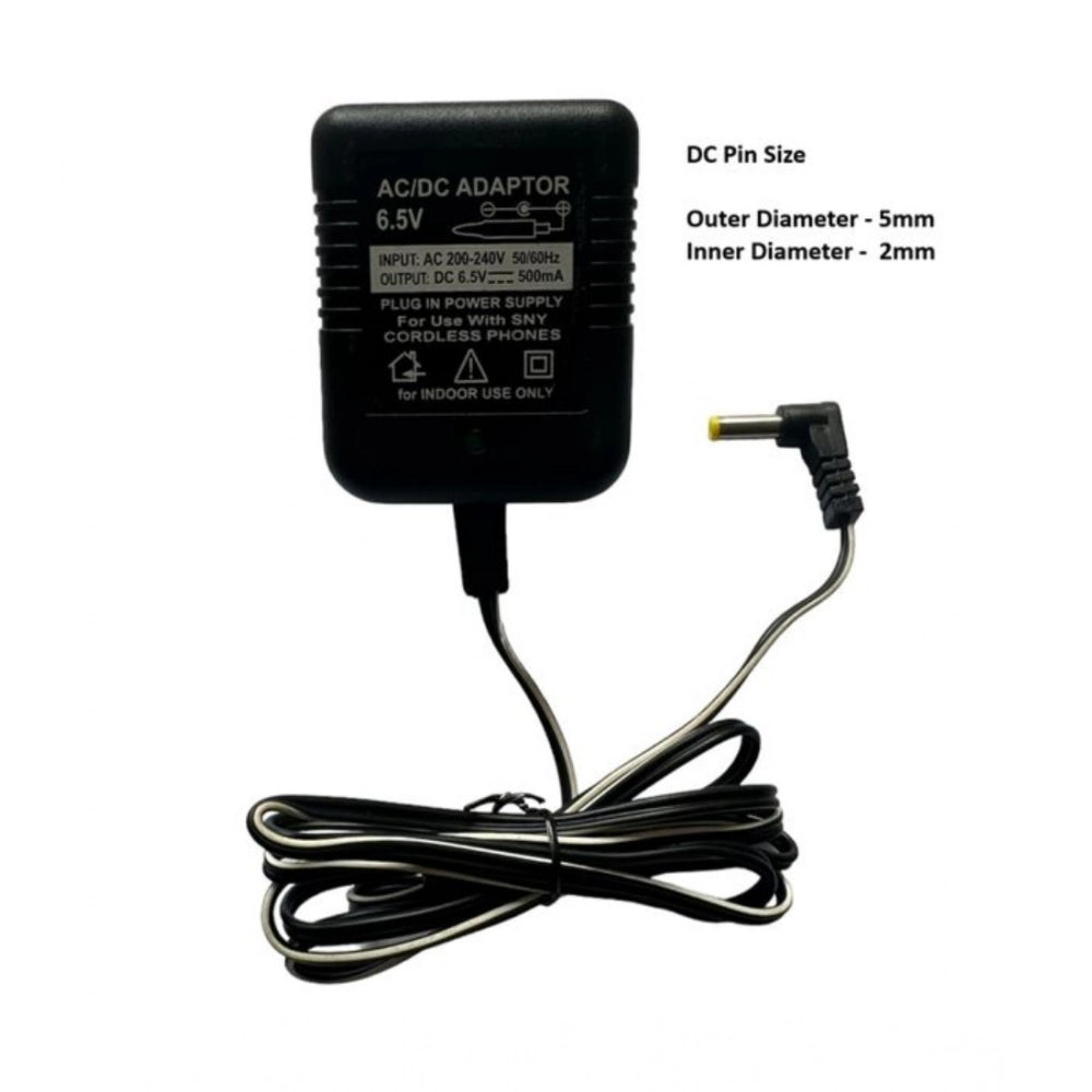 Black 6.5V DC Power Adapter for electronics and IT gadgets, long-range cordless use