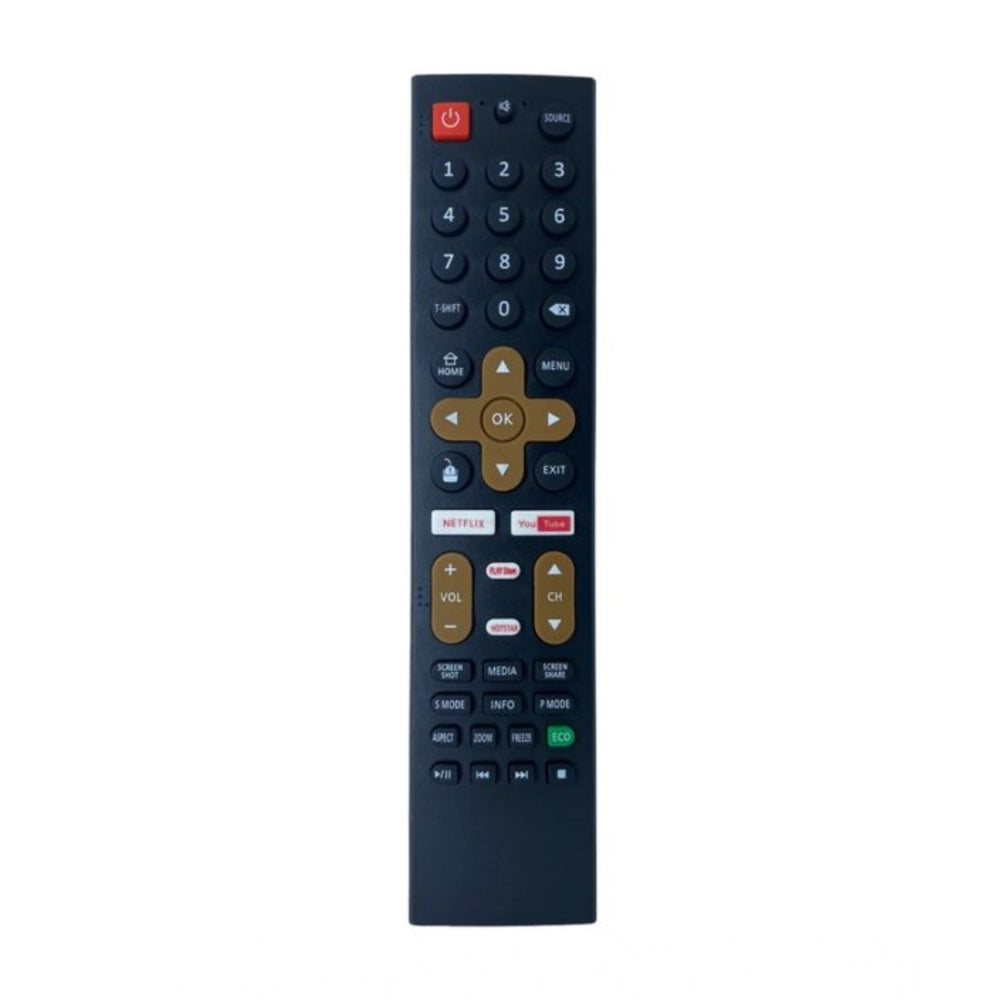 Black ergonomic remote for Treeview Smart TV LCD-LED, compatible with Netflix and YouTube functions. Ideal for controlling device from sofa or bed due to long range