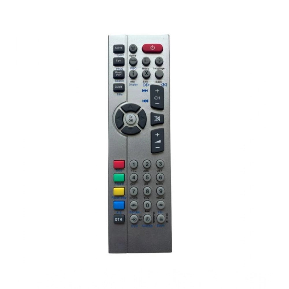 Grey ergonomic DTH remote URC27/VC80 for Videocon satellite box, long-range LCD TV control with lightweight design