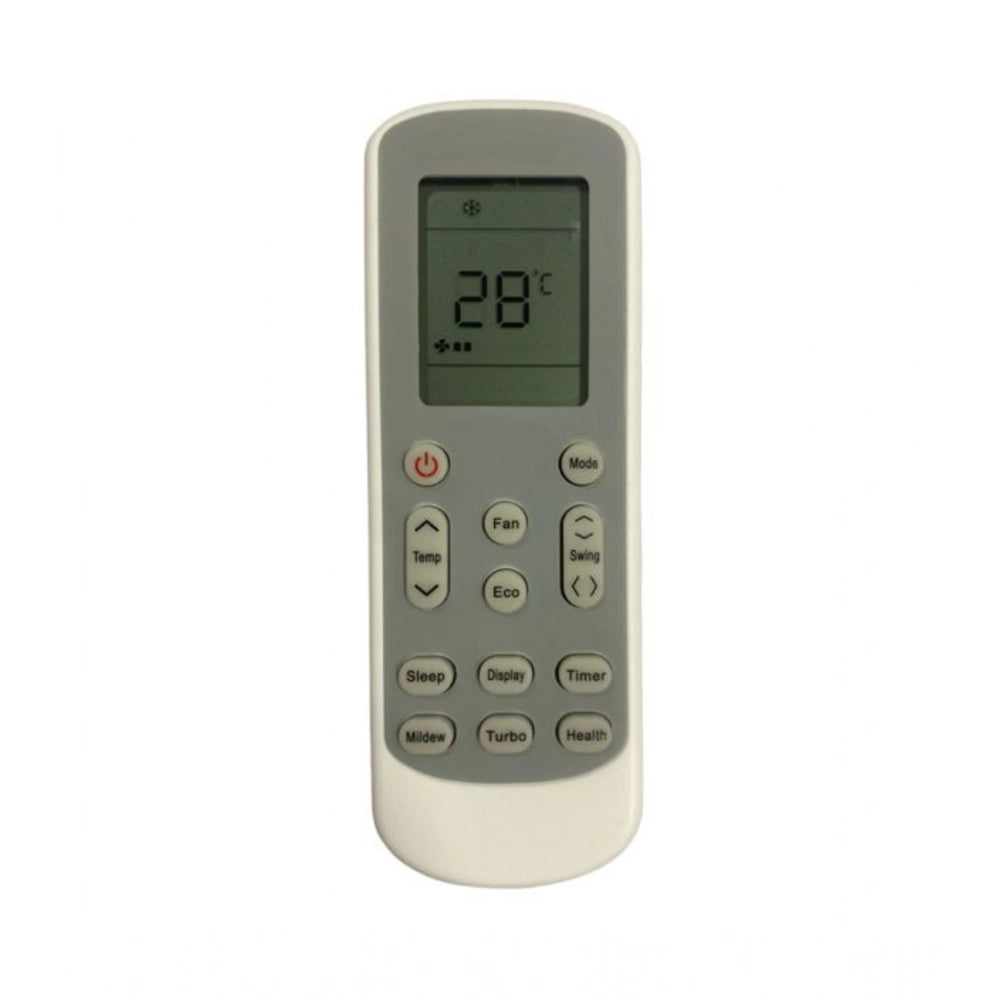 White ergonomic AC remote control replacement for Godrej, suitable for long-distance operation from sofa or bed