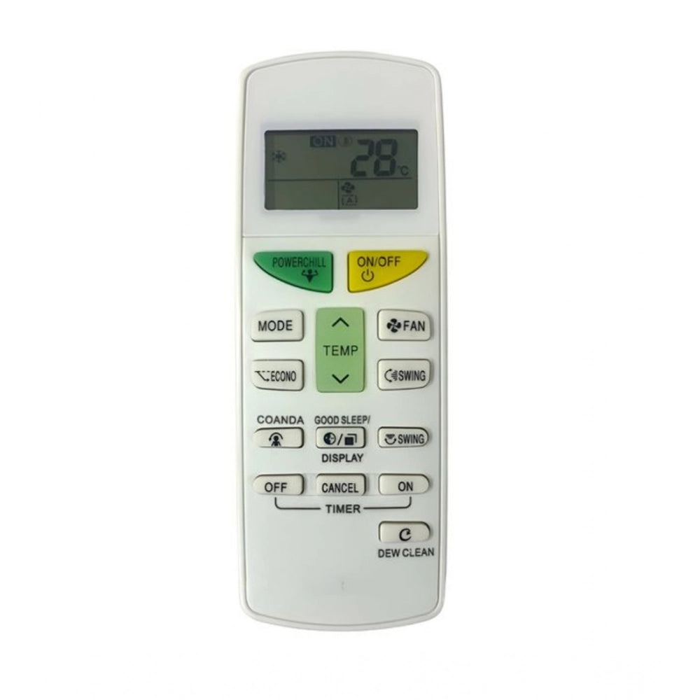 White ergonomic AC remote control 132L for Daikin, long-range operation from sofa or bed