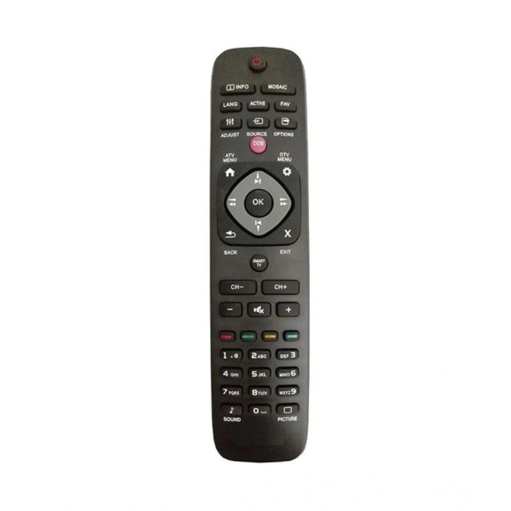 Black ergonomic remote control, DTH No. 1079 for Philips LED with DDB function, long-range device operation from sofa or bed