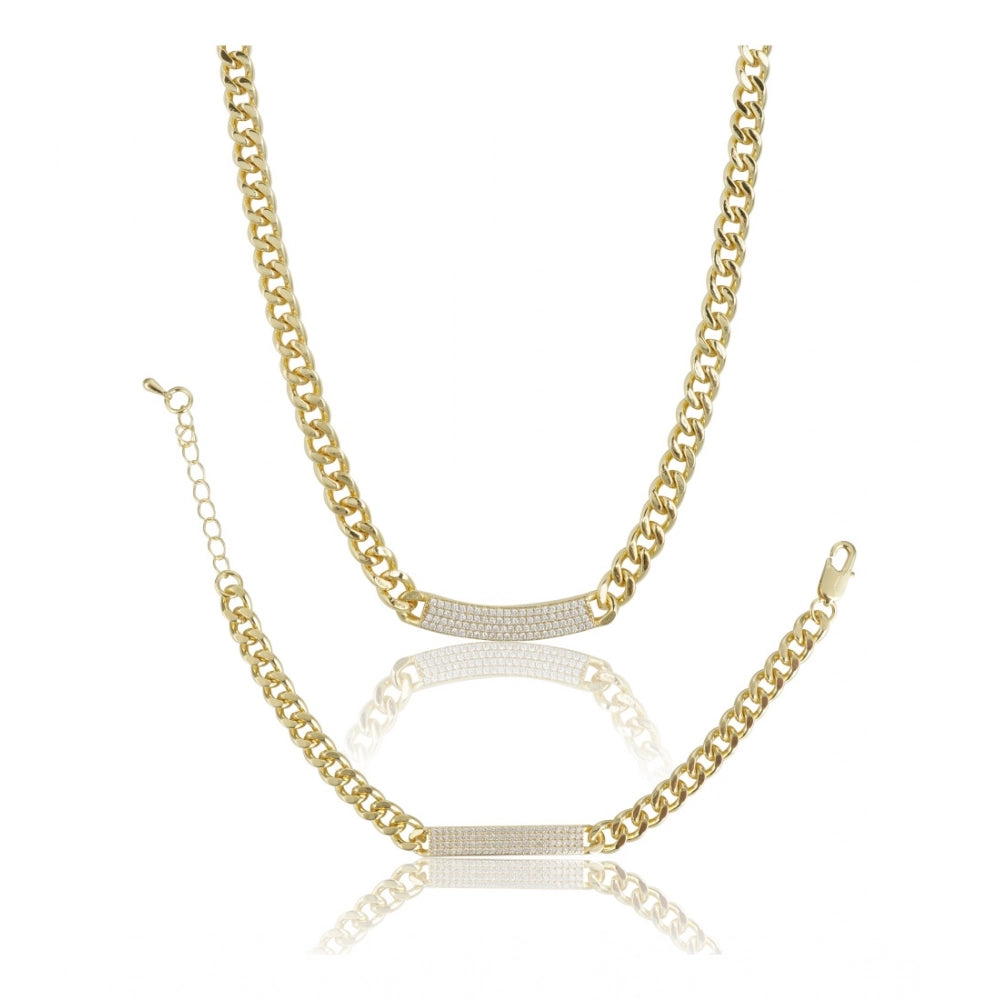 Gold-plated stainless steel bracelet and necklace for women, polished with a warm golden glow