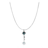 Silver plated stainless steel delicate key design chain for women, close-up view on black background