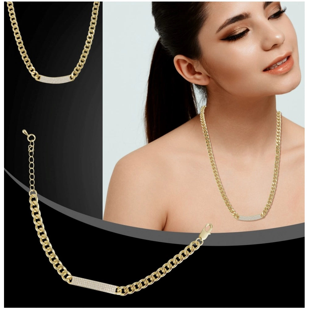 Gold plated stainless steel bracelet & necklace, women's fashion jewelry for wrist & neck, gold polish finish on accessories