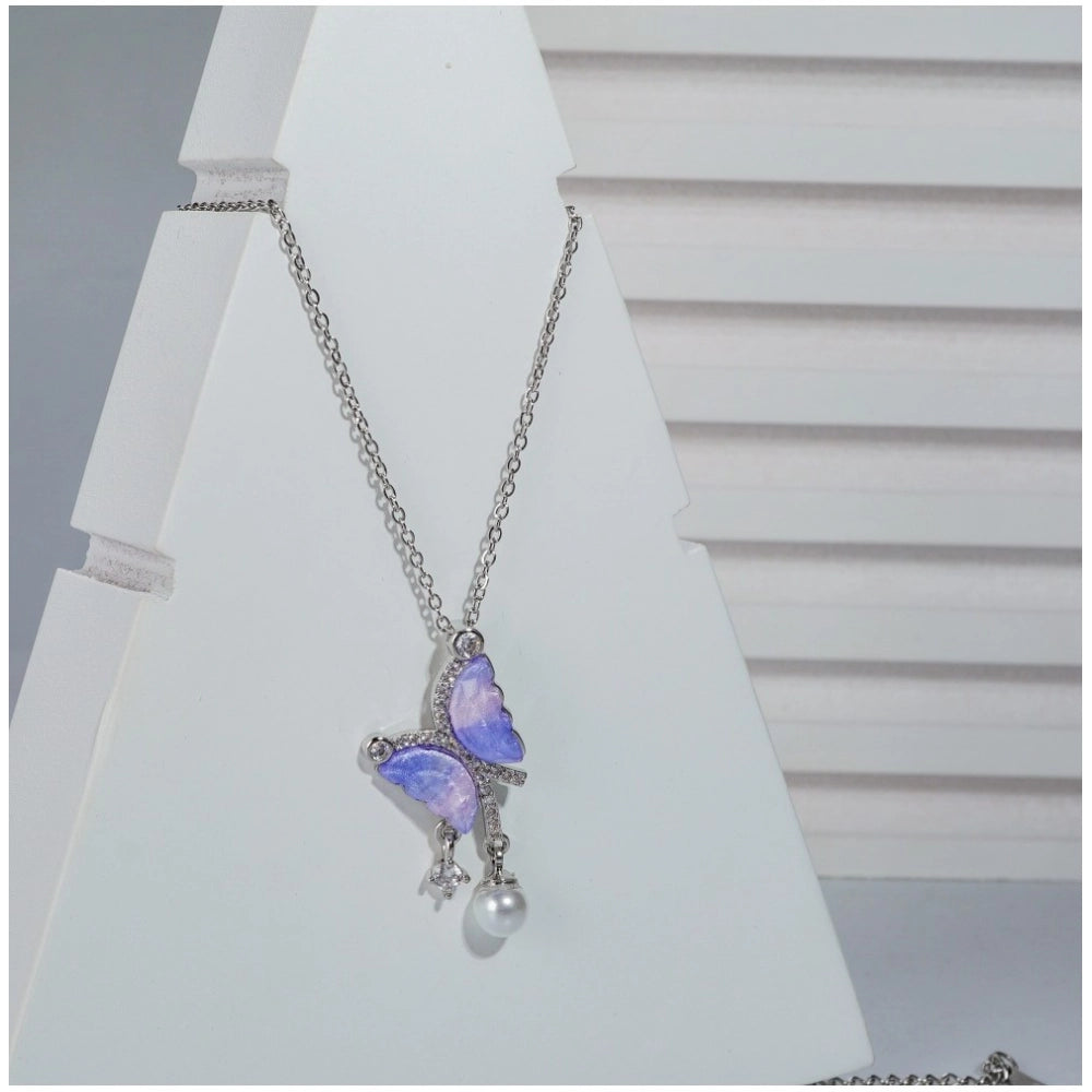 Silver-plated stainless steel butterfly dailywear pendant on delicate chain, ideal for everyday wear