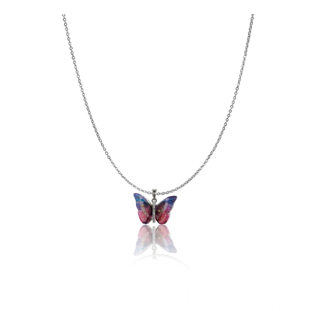Colorful stainless steel butterfly pendant daily wear, silver-plated chain for women's jewelry accessory