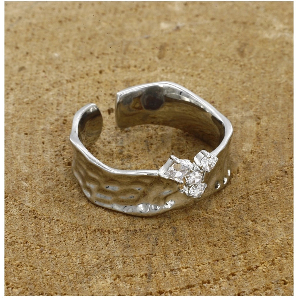 Stainless steel silver-plated western freesize ring, ideal for casual wear or accessorizing