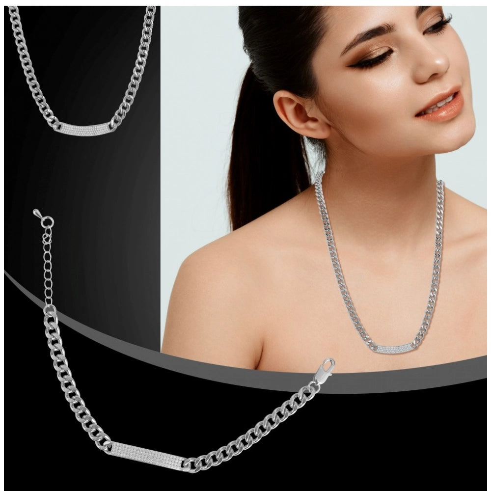 Silver-plated stainless steel bracelet and necklace for women, elegant jewelry accessories