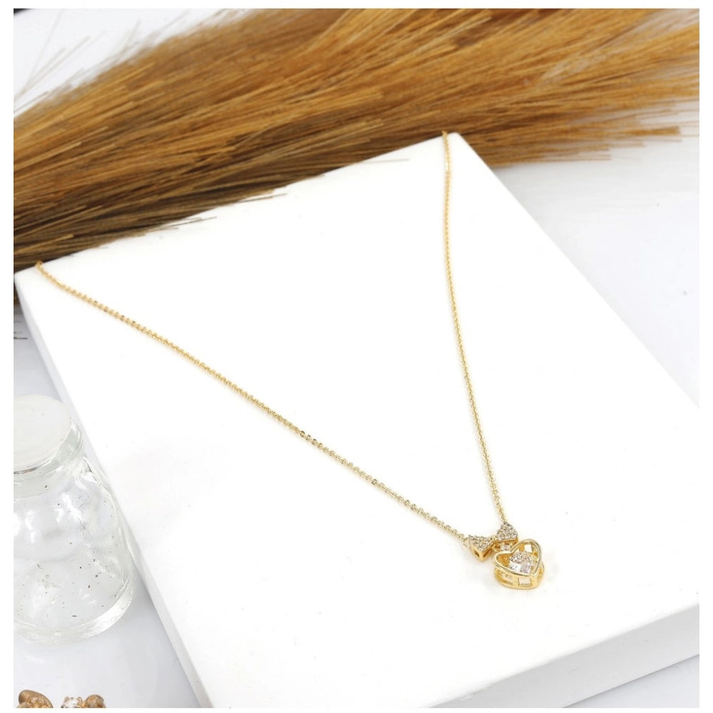 Women's Stainless Steel Heart Shape Golden Delicate Pendent Chain (Gold Plated)