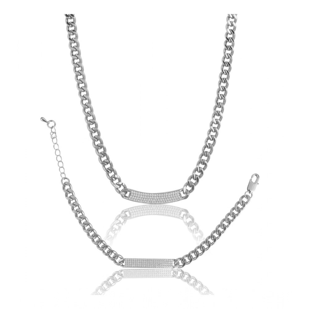 Silver-plated stainless steel women's bracelet & necklace, elegant jewelry accessory