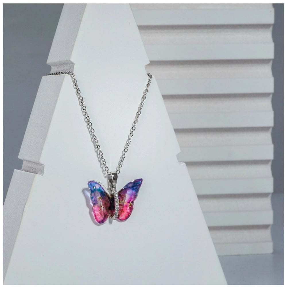 Colorful stainless steel butterfly pendant daily wear, silver plated necklace for women