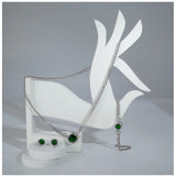 Stainless steel green silver-plated women's western combo jewelry, close-up view