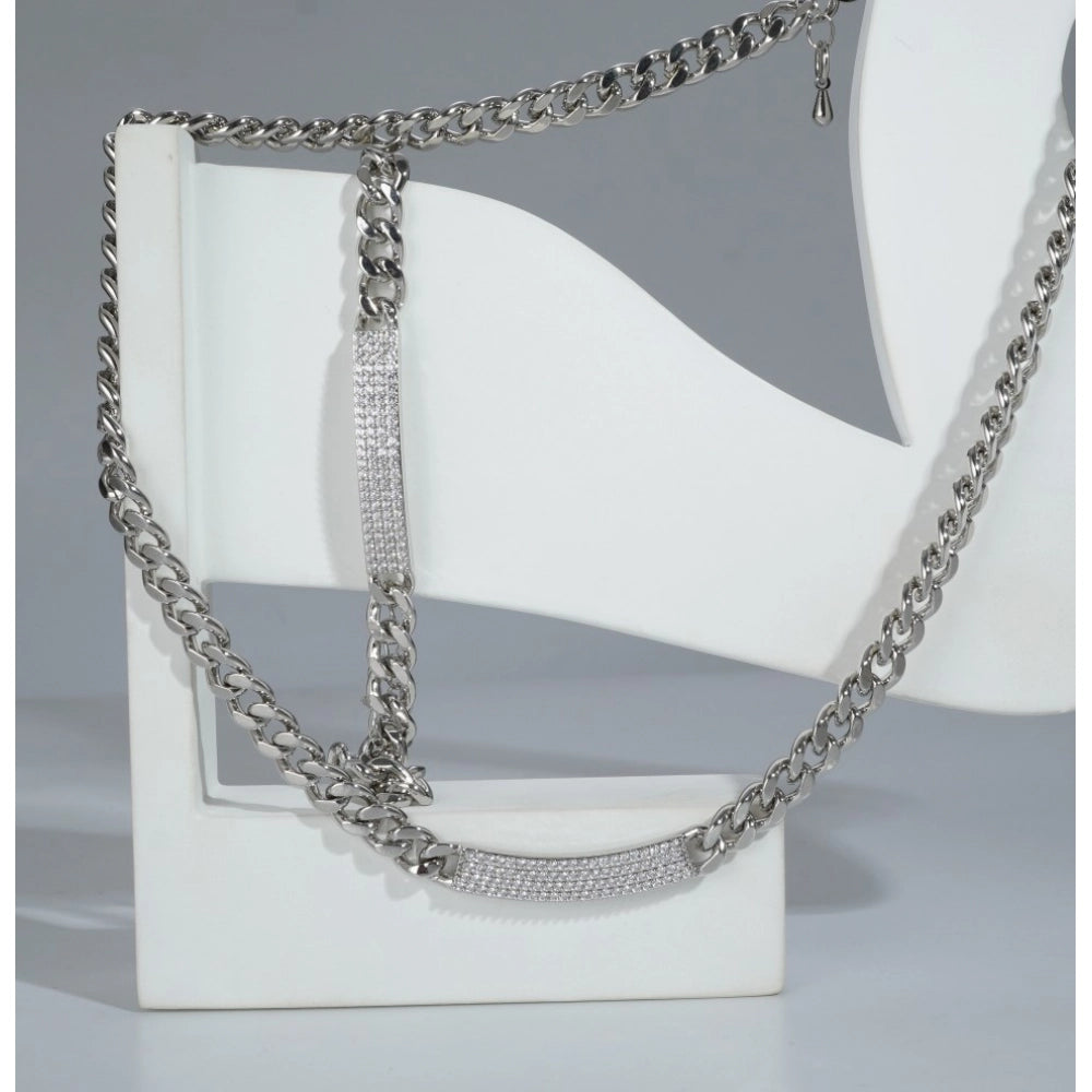 Silver-plated stainless steel bracelet & necklace for women, elegant silver-toned accessory set