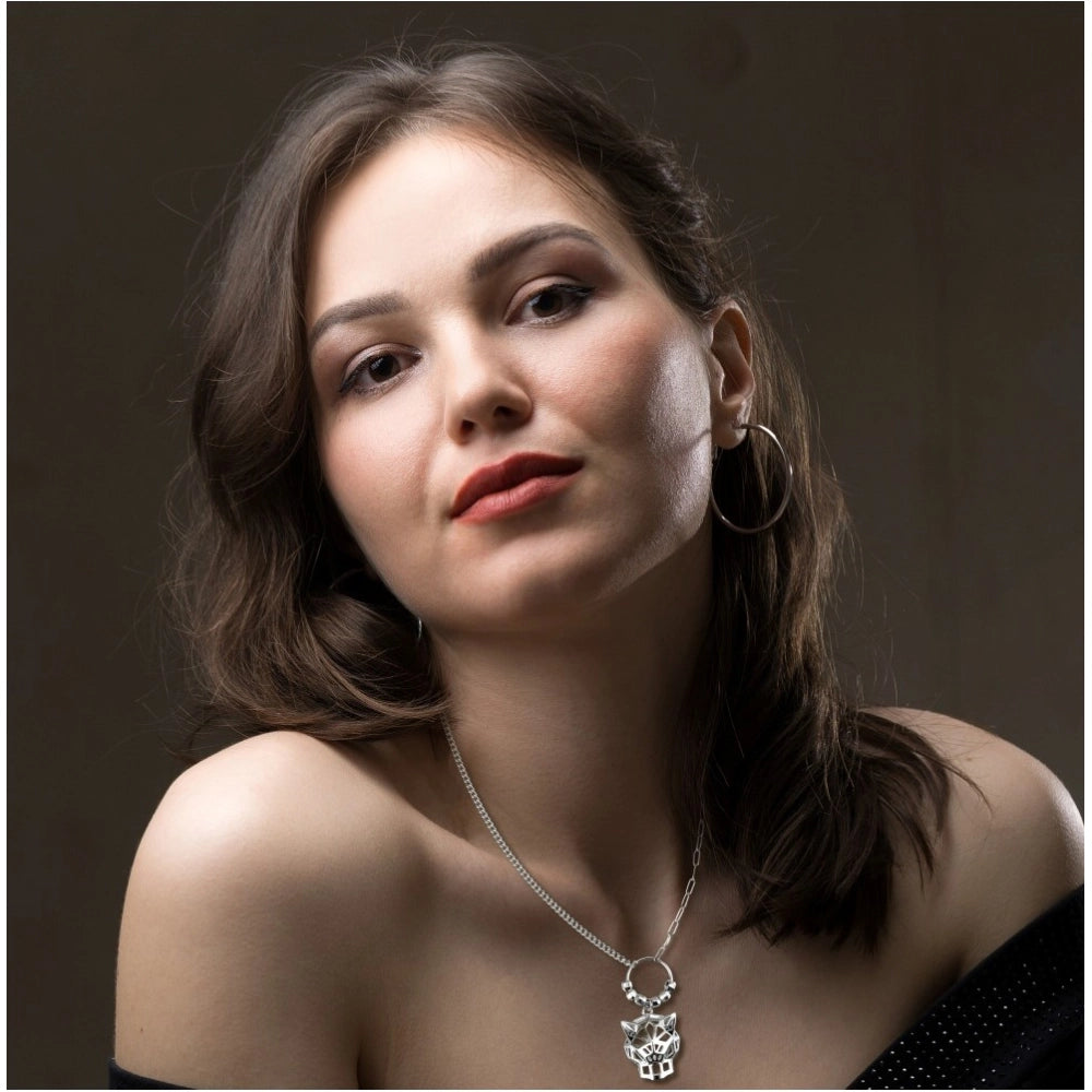 Stainless steel imported Gen-Z silver-plated pendant chain for women, close-up view on white background