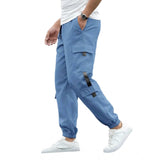 Men's casual cotton blended pull-on cargo pants in nevy blue, solid pattern for everyday wear