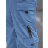 Nevy Blue cotton-blend men's casual cargo pants - solid style, pull-on closure
