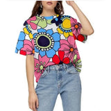 Women's lycra printed round neck short sleeve T-shirt