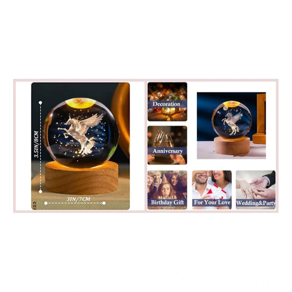 Transparent wood 3D unicorn crystal ball night light, unique whimsical design