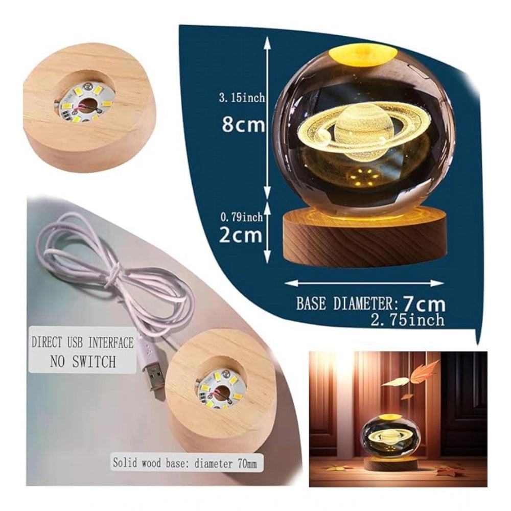 Transparent wood 3D Saturn crystal ball lamp with USB power, night light decor item