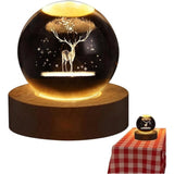 Transparent wooden night light, 3D galaxy crystal ball with colorful LED, ideal for a deer-themed bedroom decor