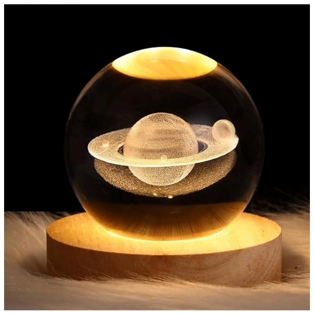 Transparent wooden 3D Saturn crystal ball lamp, USB powered night light for home decor