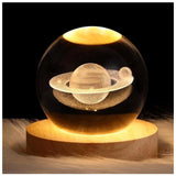 Transparent wooden 3D Saturn crystal ball lamp, USB powered night light for home decor