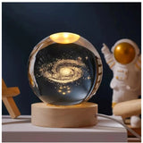 Transparent wood night light, 3D galaxy crystal ball design, warm white LED