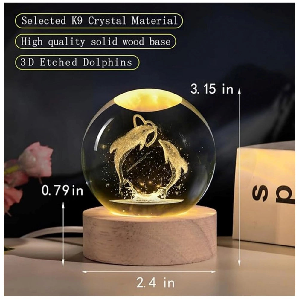 Wooden transparent 3D dolphin night light, captivating marine decor for bedroom