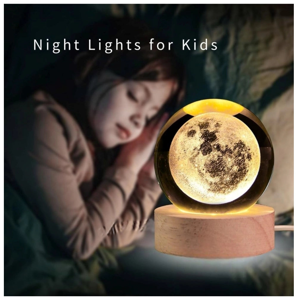 Transparent wooden 3D moon crystal ball night lamp with colorful LED, decorative home night light