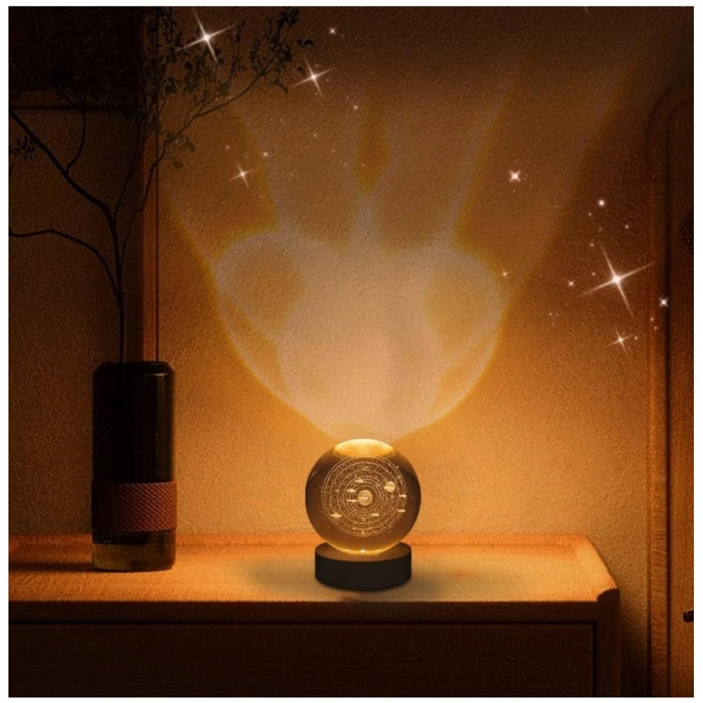 Transparent wooden 3D galaxy night light, colorful LED solar system design