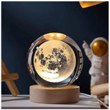 Transparent wooden 3D moon crystal ball night lamp with colorful LED, contemporary home decor