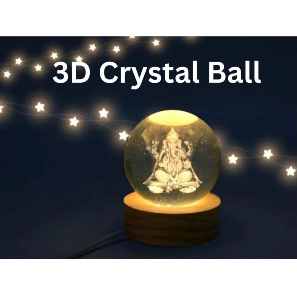 Transparent wooden Lord Ganesh Ji crystal ball night light, traditional Indian decorative home accessory