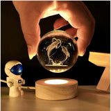 Transparent wood 3D dolphin crystal ball night light, ideal for bedroom decor or dolphin-themed ambiance