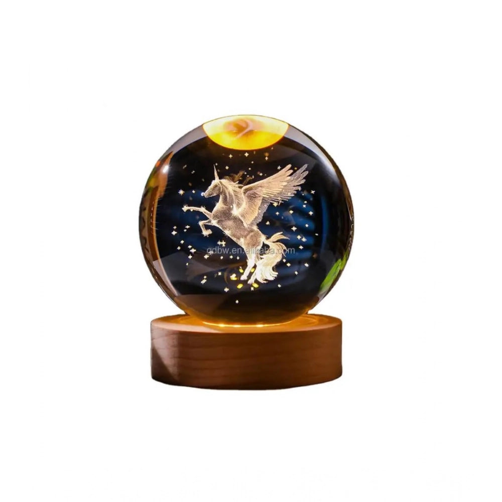 Transparent wood unicorn crystal ball lamp, whimsical night light decor