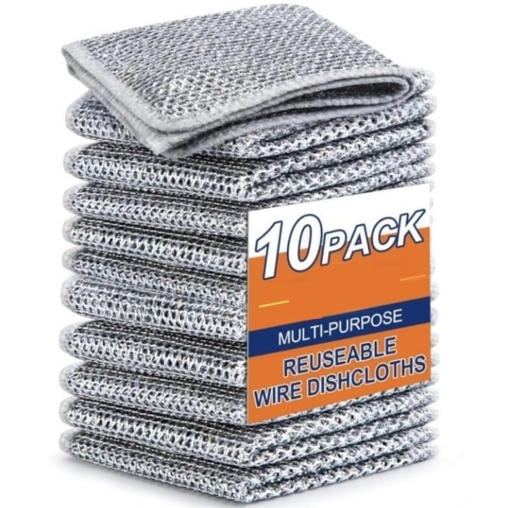 Multi-colored polyester, two-layer non-scratch dish wash cloth pack for kitchen, durable and gentle on dishes